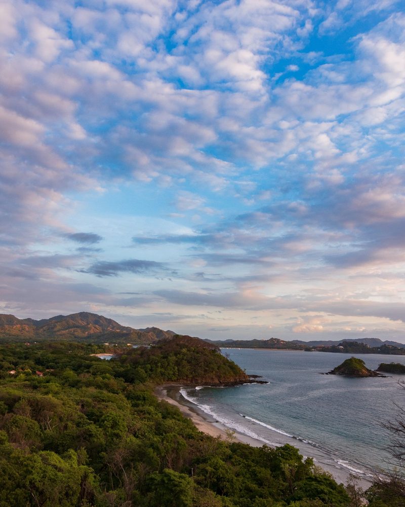 A beach and dry forest on the Gulf of Papagayo, Guanacaste, at dusk